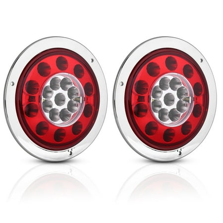 Brake Tail Light,Pair of 4.3 Inch Round 19 LED Truck Trailer Brake Stop Turn Tail Light Chrome Ring Dual Color Brake Tail Light,Pair of 4.3 Inch Round 19 LED Truck Trailer Brake Stop Turn Tail Light Chrome Ring Dual Color